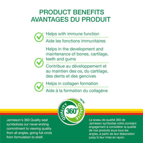 Jamieson Vitamine C Orange 500mg 120 comprimés sur une table