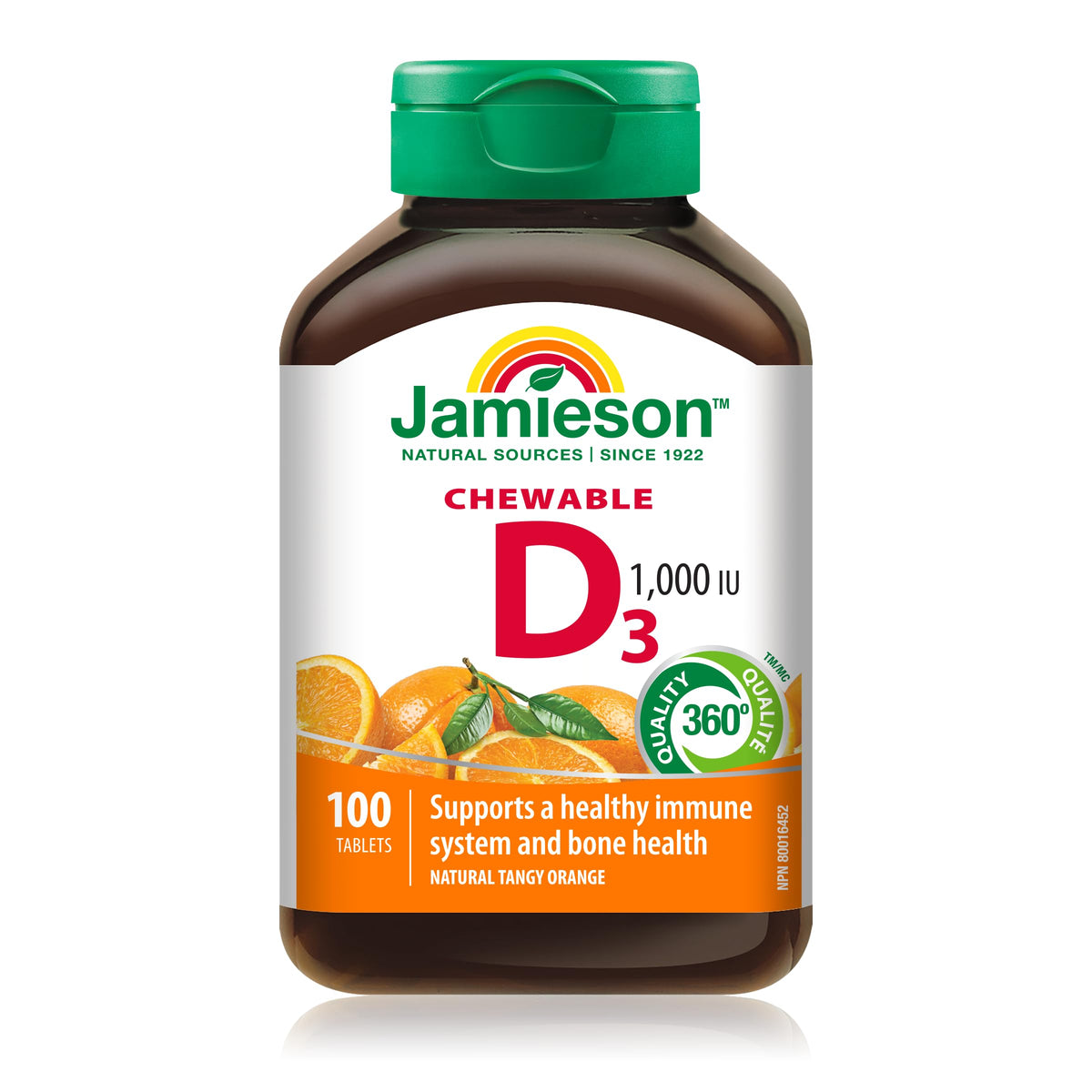 Jamieson Vitamine D3 1000 IU comprimés à mâcher orange, 100 tablettes