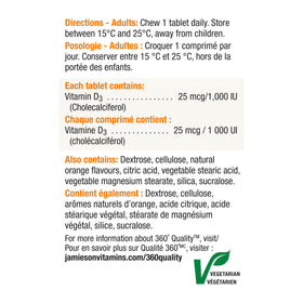Jamieson Vitamine D3 1000 IU comprimés à mâcher, vue de côté