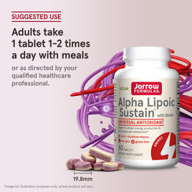 Jarrow Alpha Lipoic Sustain 300 mg, flacon à côté d'autres compléments alimentaires