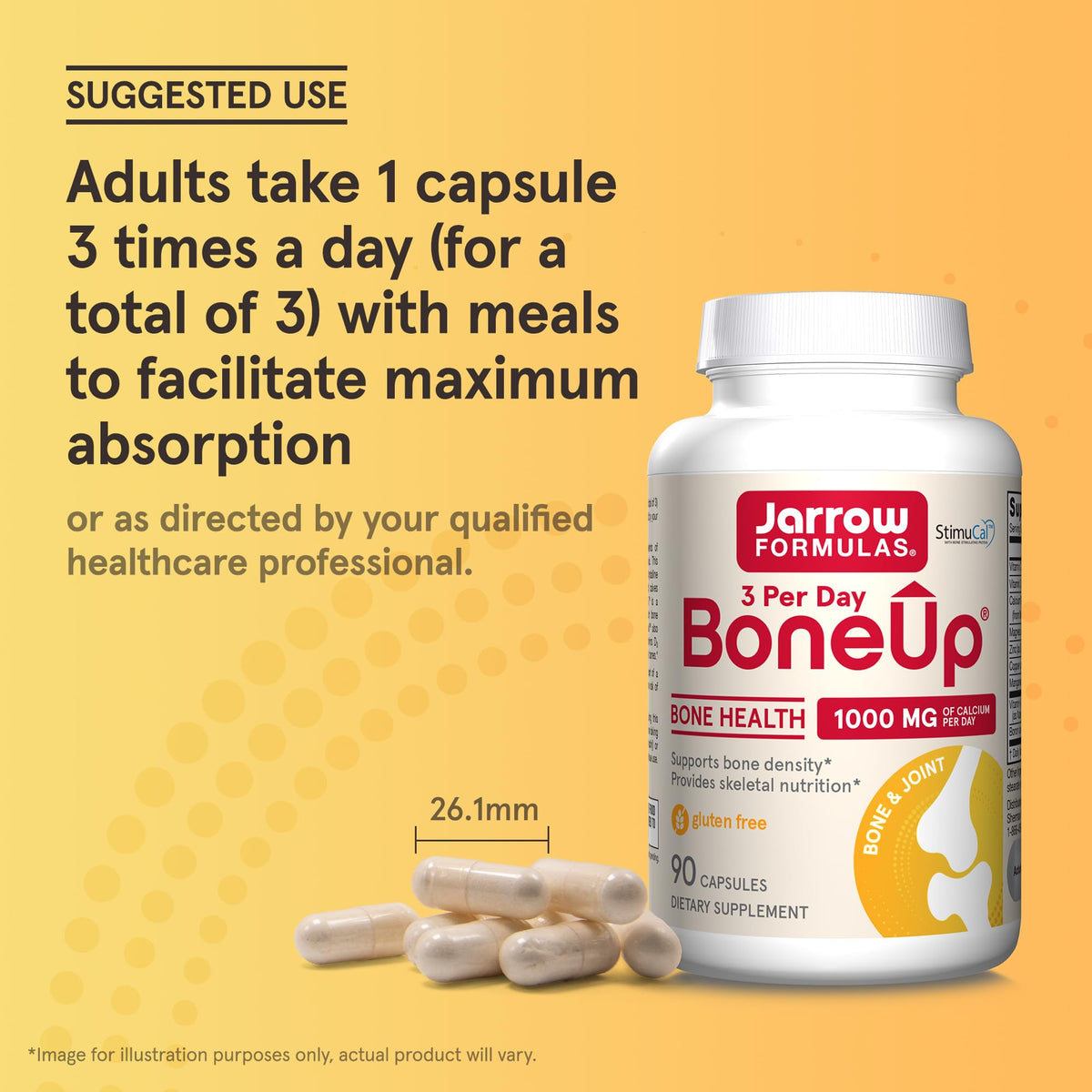 Jarrow BoneUp Trois Par Jour capsules avec verre d'eau