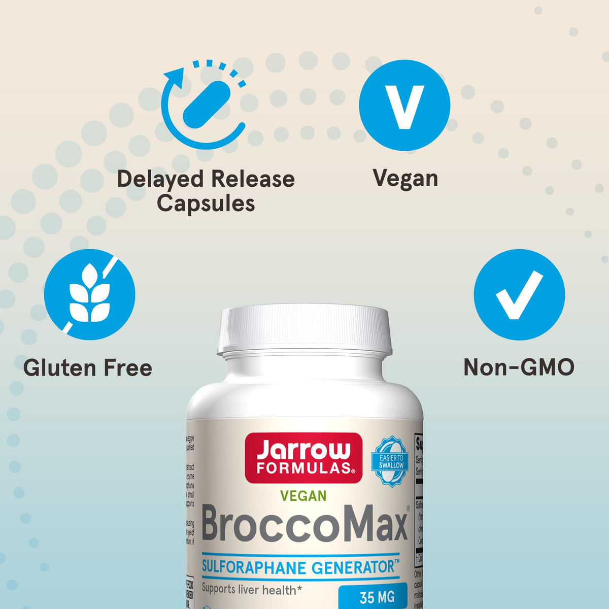 Jarrow BroccoMax 35 mg flacon avec étiquette et informations