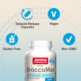 Jarrow BroccoMax 35 mg flacon avec étiquette et informations