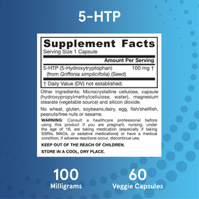 Jarrow Formulas 5-HTP Capsules, vue latérale du flacon