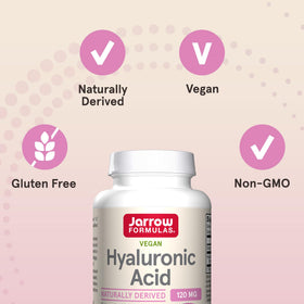 Jarrow Formulas Acide Hyaluronique 120 mg gélules avec un verre d'eau