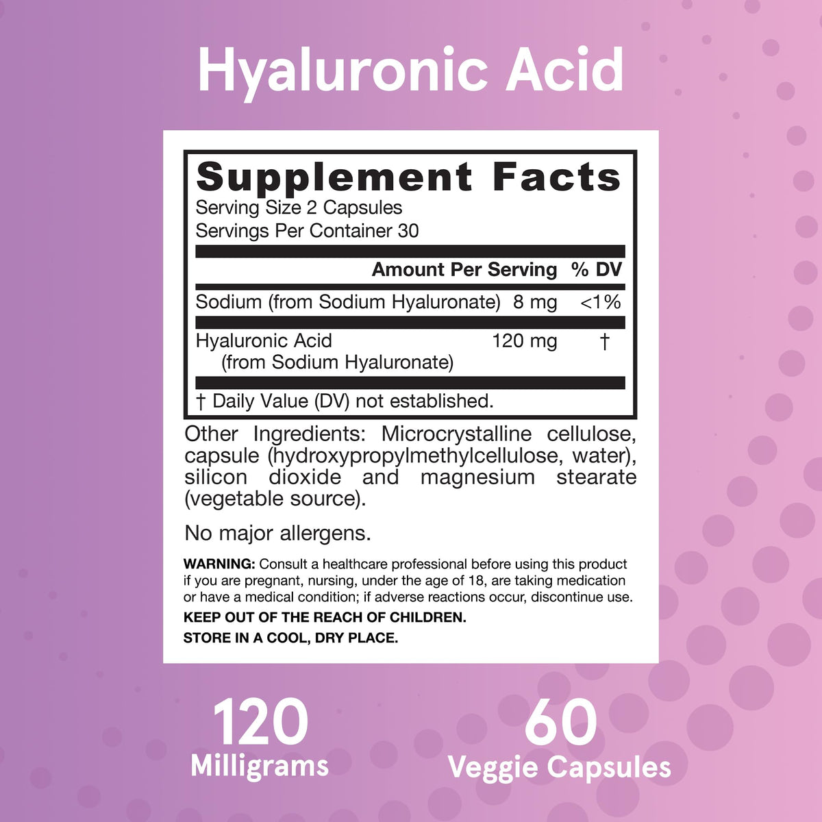 Jarrow Formulas Acide Hyaluronique 120 mg vue arrière