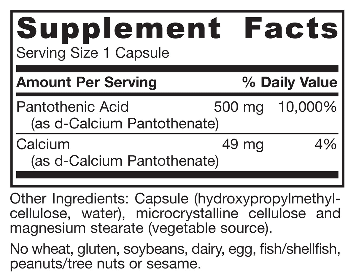 Jarrow Formulas Acide Pantothénique B5 500mg avec un verre d'eau