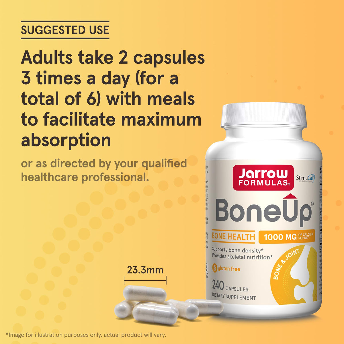 Jarrow Formulas BoneUp sur une table avec un verre d'eau