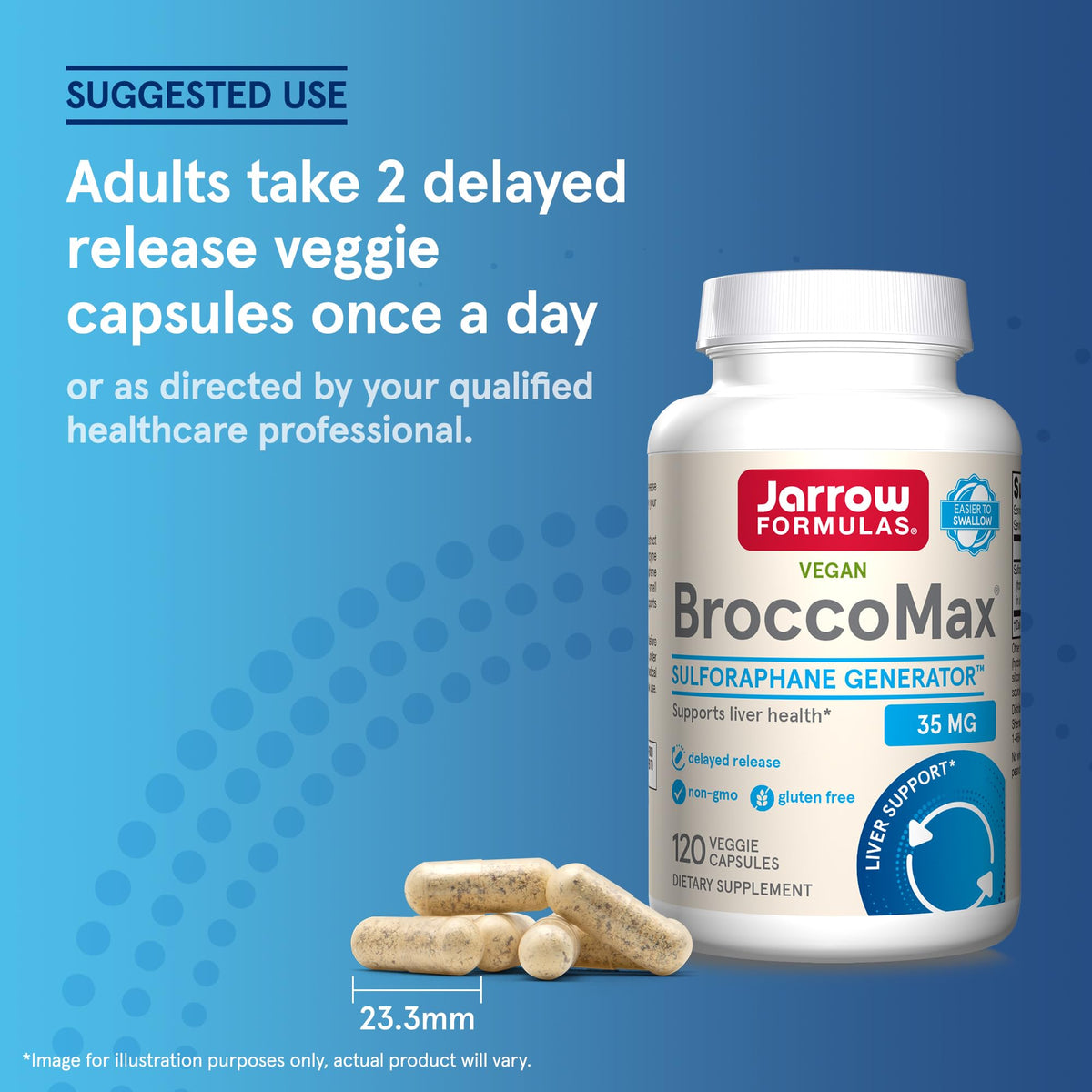Jarrow Formulas BroccoMax 35 MG Sulforaphane bottle with green plants
