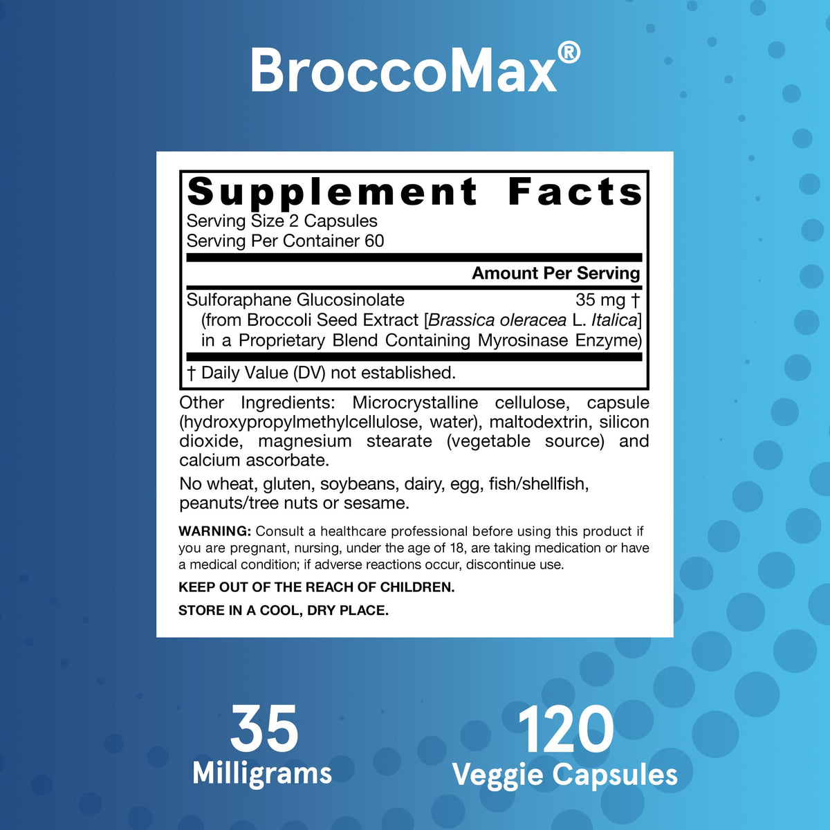 Jarrow Formulas BroccoMax 35 MG Sulforaphane capsules in a hand