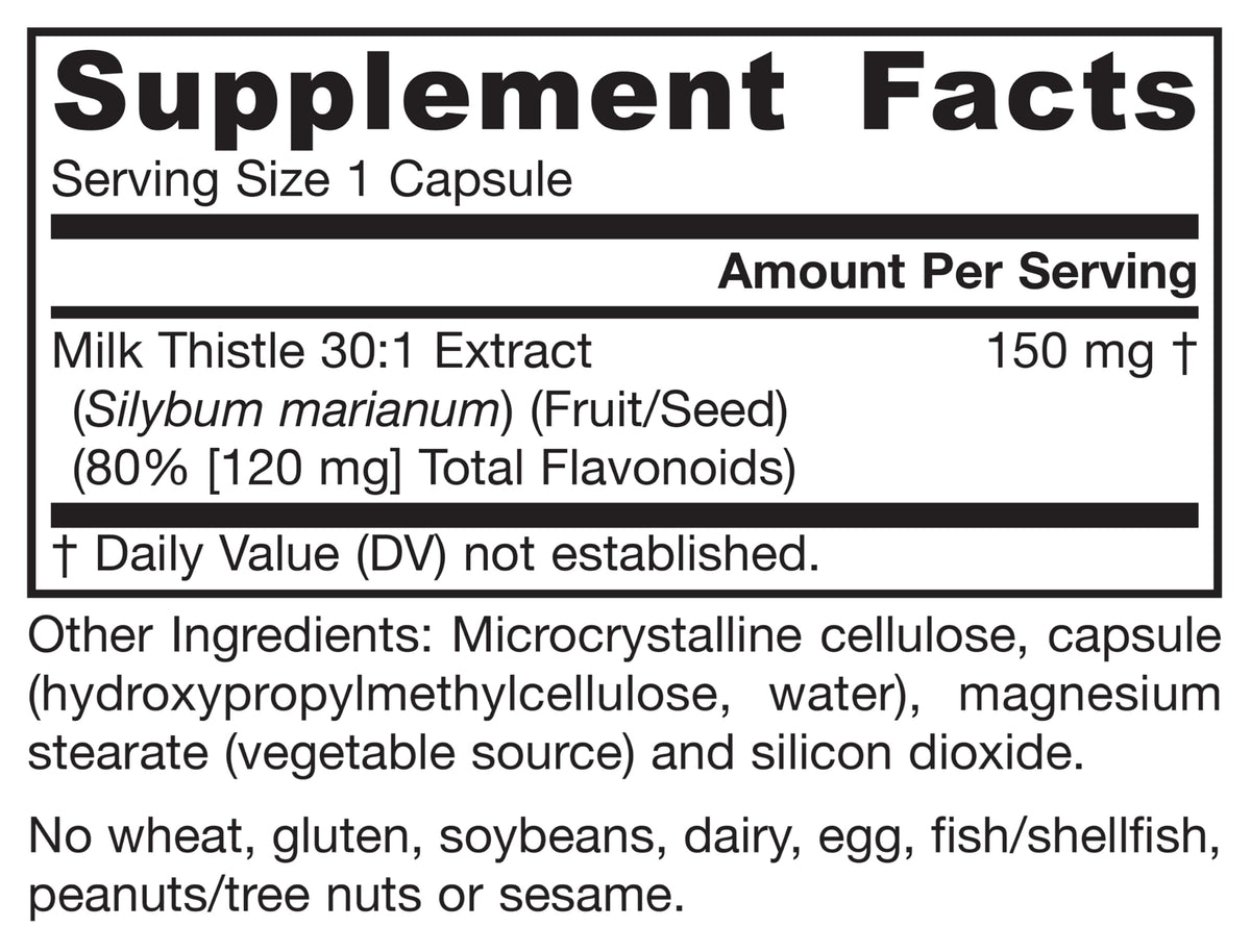 Jarrow Formulas Chardon-Marie 150mg ingrédients sur l'étiquette