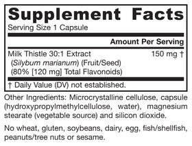 Jarrow Formulas Chardon-Marie 150mg ingrédients sur l'étiquette