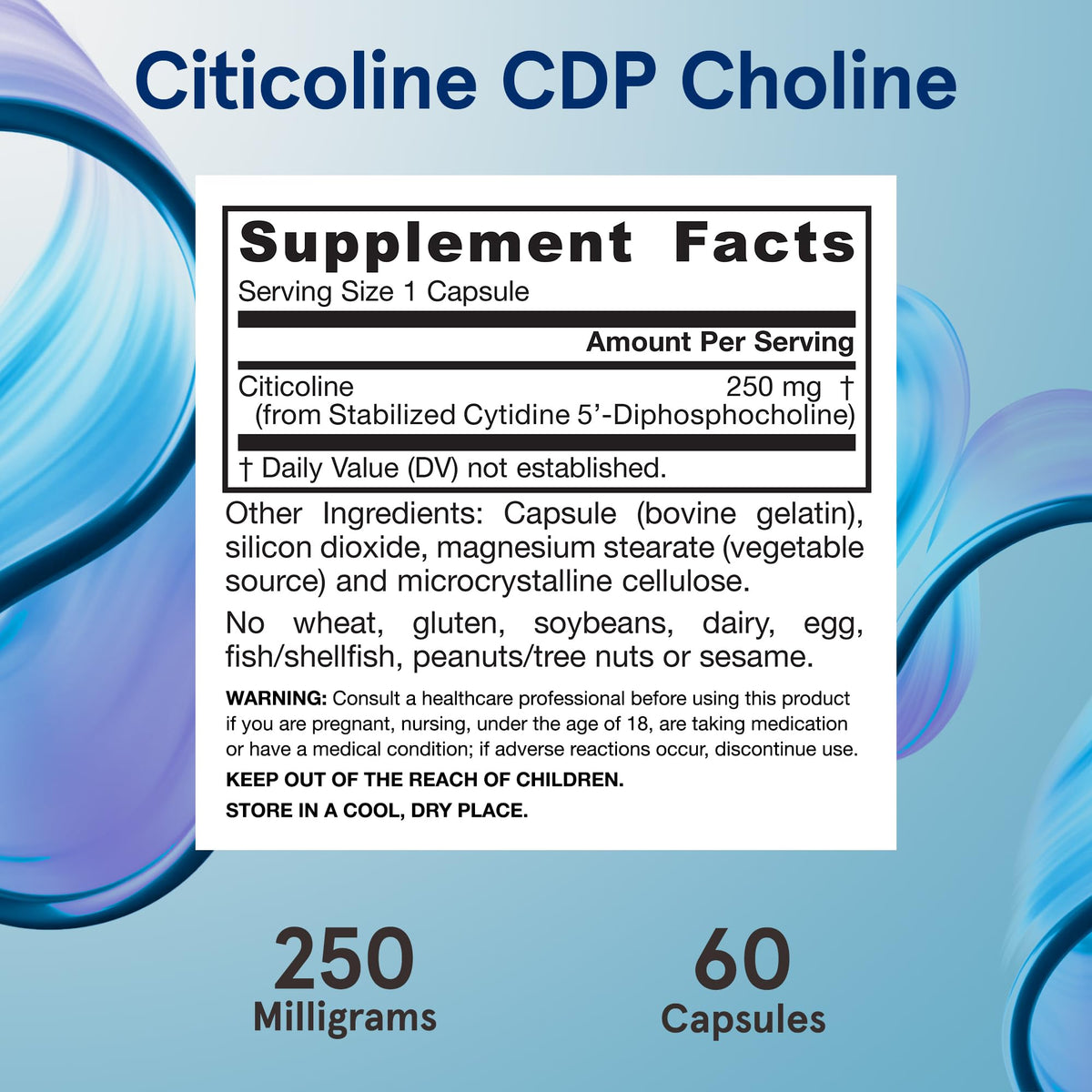 Jarrow Formulas Citicoline CDP Choline 250 mg affichage des capsules