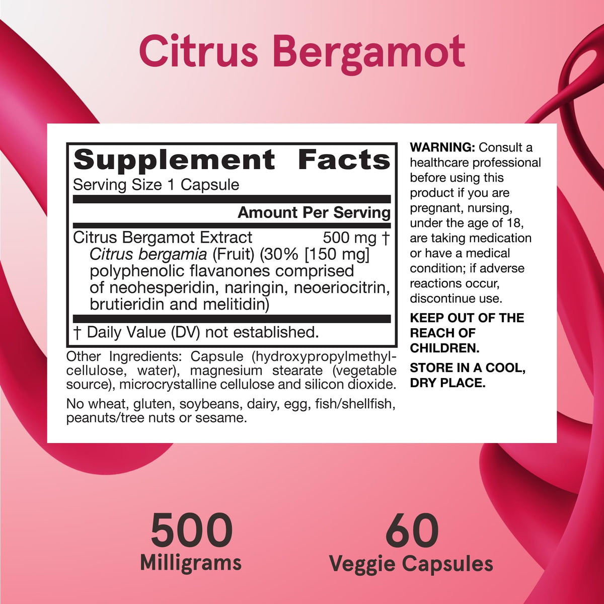 Jarrow Formulas Citrus Bergamot 500 mg sur un fond neutre