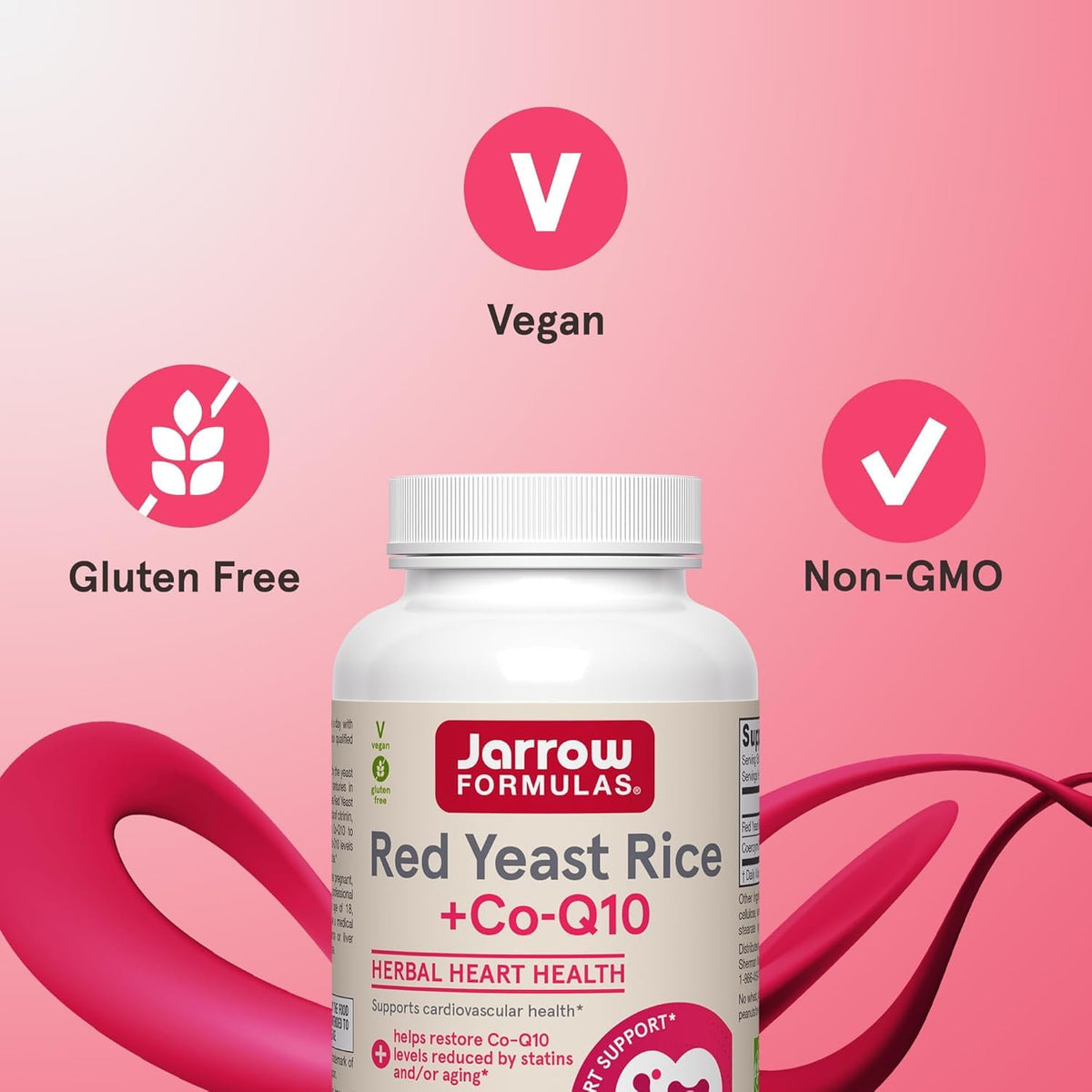 Jarrow Formulas CoQ10 et Riz Rouge 1200 mg sur une table en bois