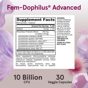 Jarrow Formulas Fem-Dophilus capsules ouvertes montrant leur taille