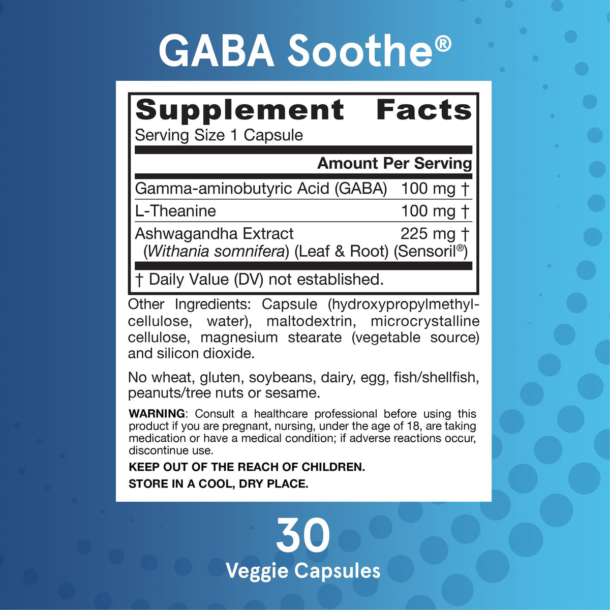 Jarrow Formulas GABA Soothe 30 Capsules, présentation des capsules