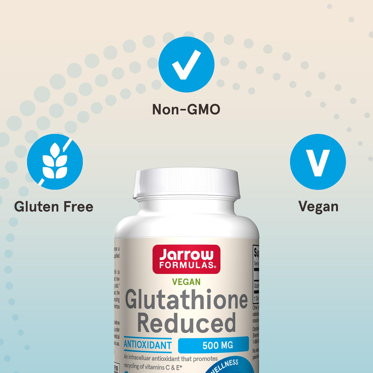 Jarrow Formulas Glutathione Réduit 500mg capsules sur une table