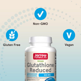 Jarrow Formulas Glutathione Réduit 500mg capsules sur une table