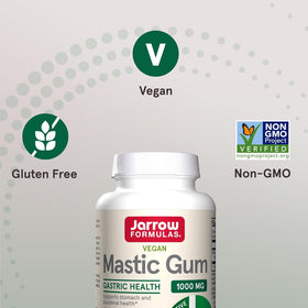 Jarrow Formulas Gomme Mastic 1000 mg capsules sur un fond naturel