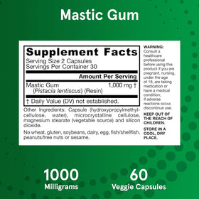Jarrow Formulas Gomme Mastic 1000 mg flacon ouvert avec capsules