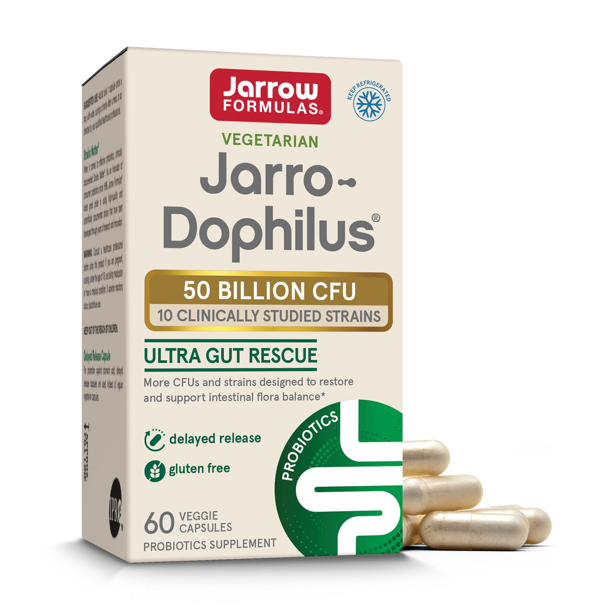 Jarrow Formulas Jarro-Dophilus Ultra Gut Rescue 50 milliards CFU 60 capsules vue avant