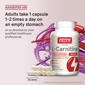 Jarrow Formulas L-Carnitine 500mg flacon ouvert avec capsules