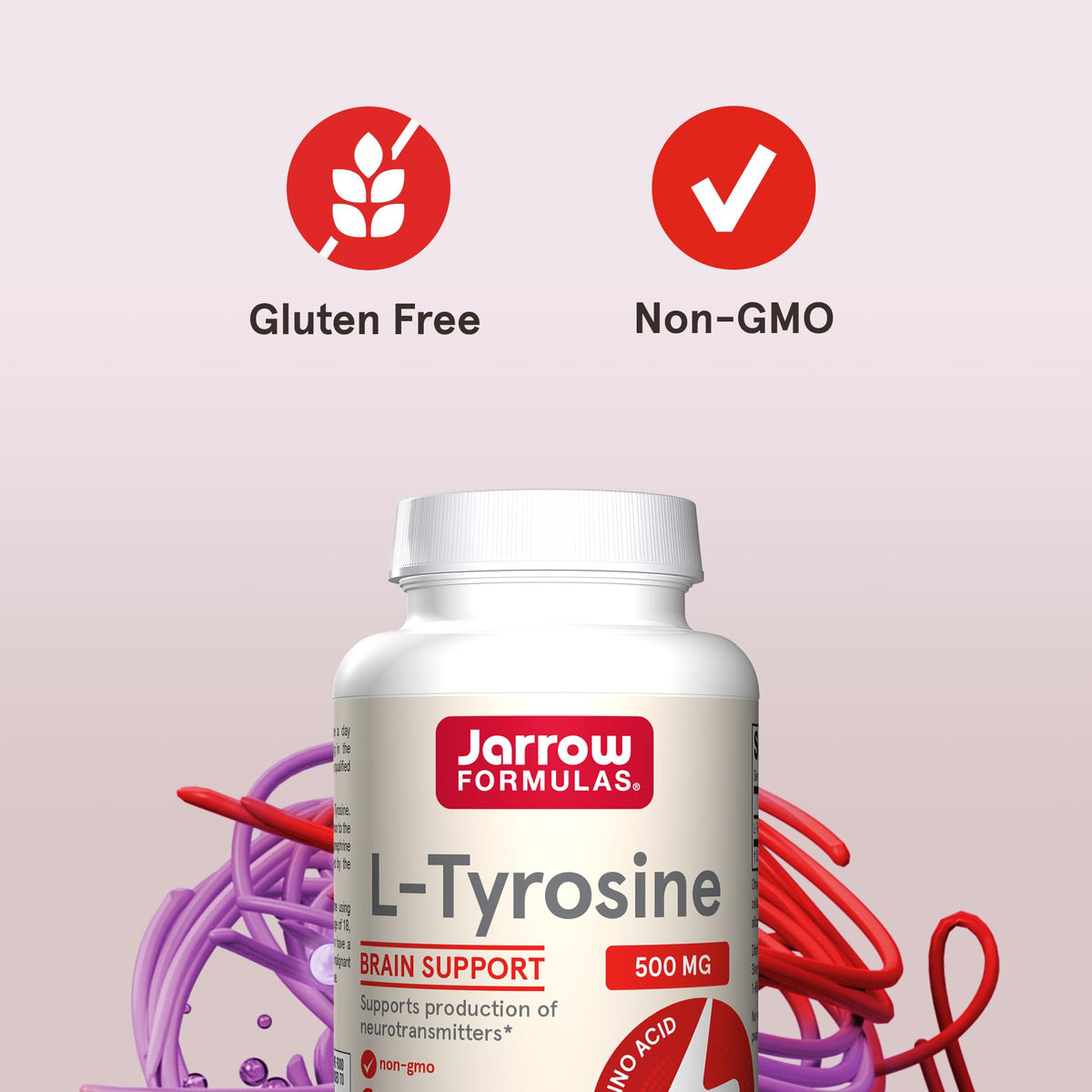 Jarrow Formulas L-Tyrosine 500 mg bouteille ouverte montrant les gélules