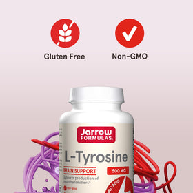 Jarrow Formulas L-Tyrosine 500 mg bouteille ouverte montrant les gélules