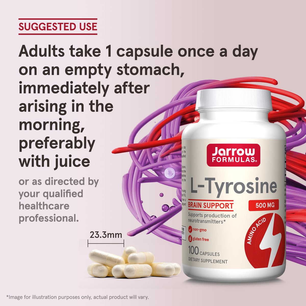 Jarrow Formulas L-Tyrosine 500 mg gélules sur une table