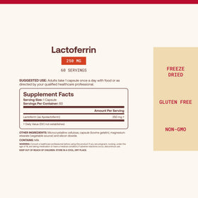 Jarrow Formulas Lactoferrin 250 mg 60 capsules sur fond blanc