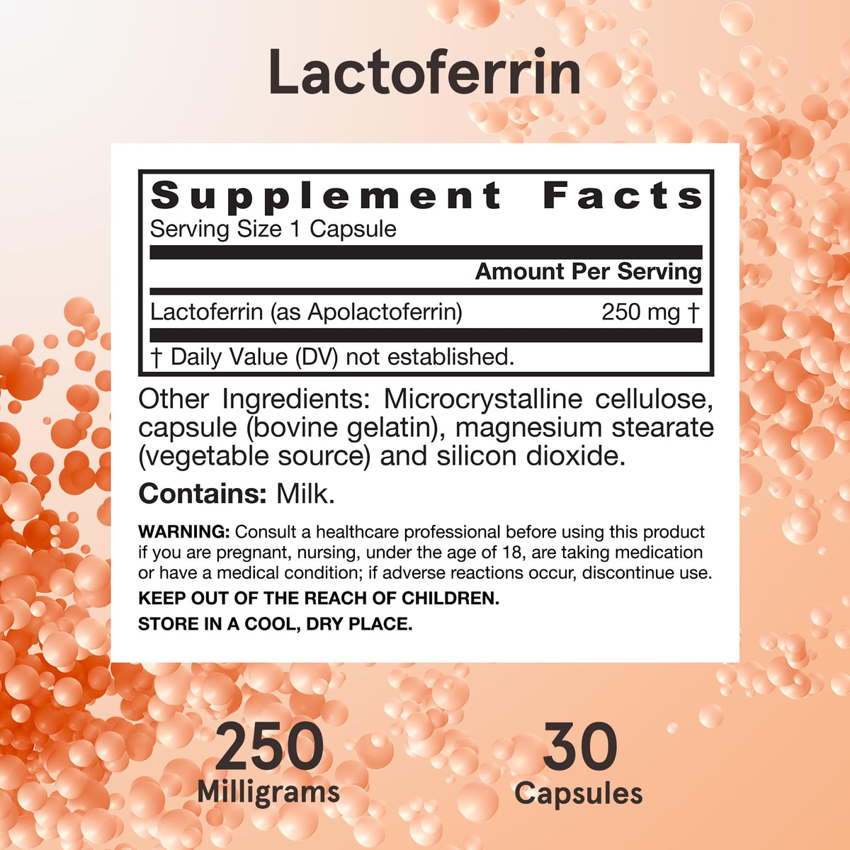 Jarrow Formulas Lactoferrin 250 mg avec un verre d'eau