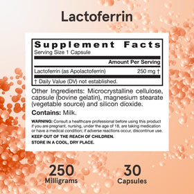 Jarrow Formulas Lactoferrin 250 mg avec un verre d'eau
