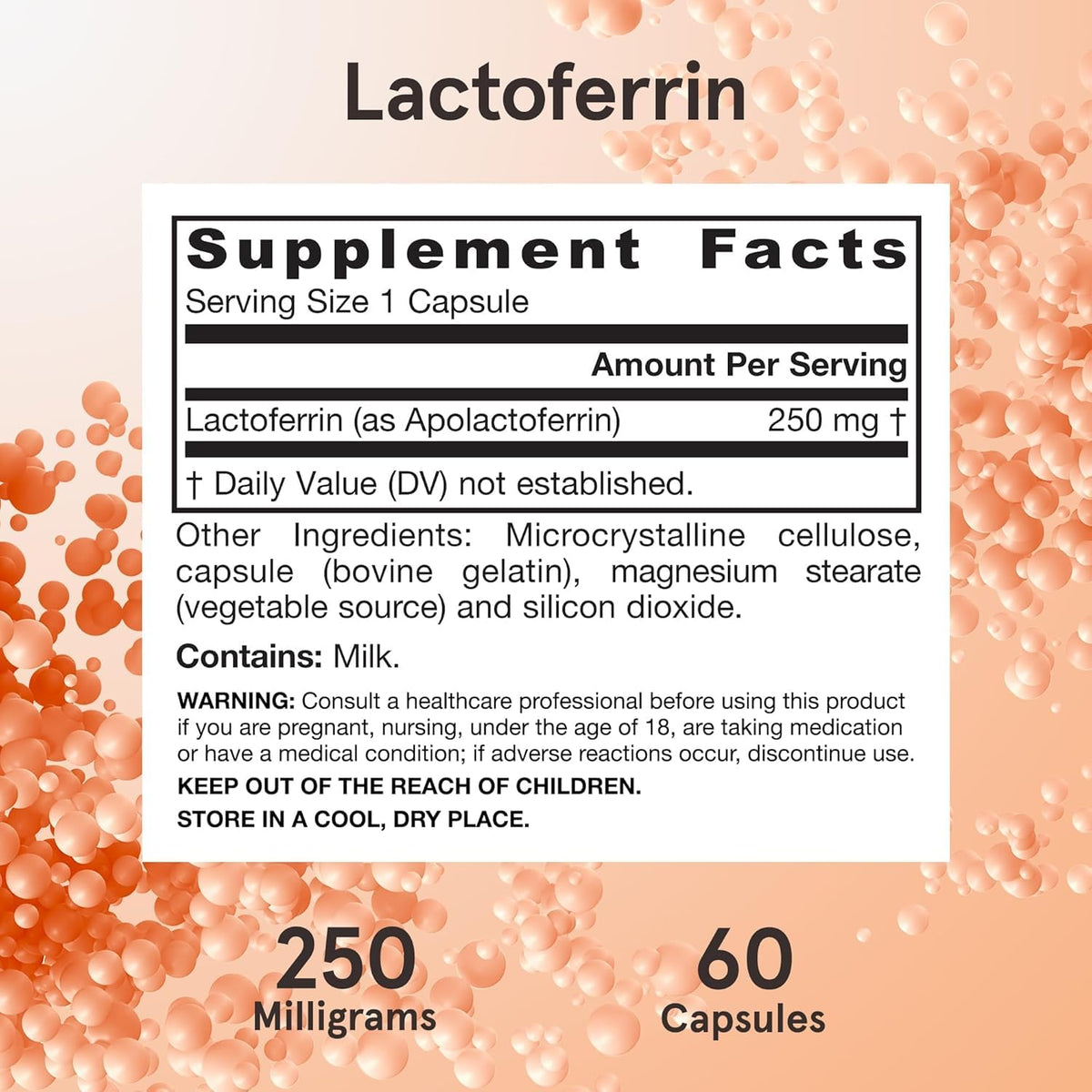 Jarrow Formulas Lactoferrin 250 mg avec une cuillère pour dosage