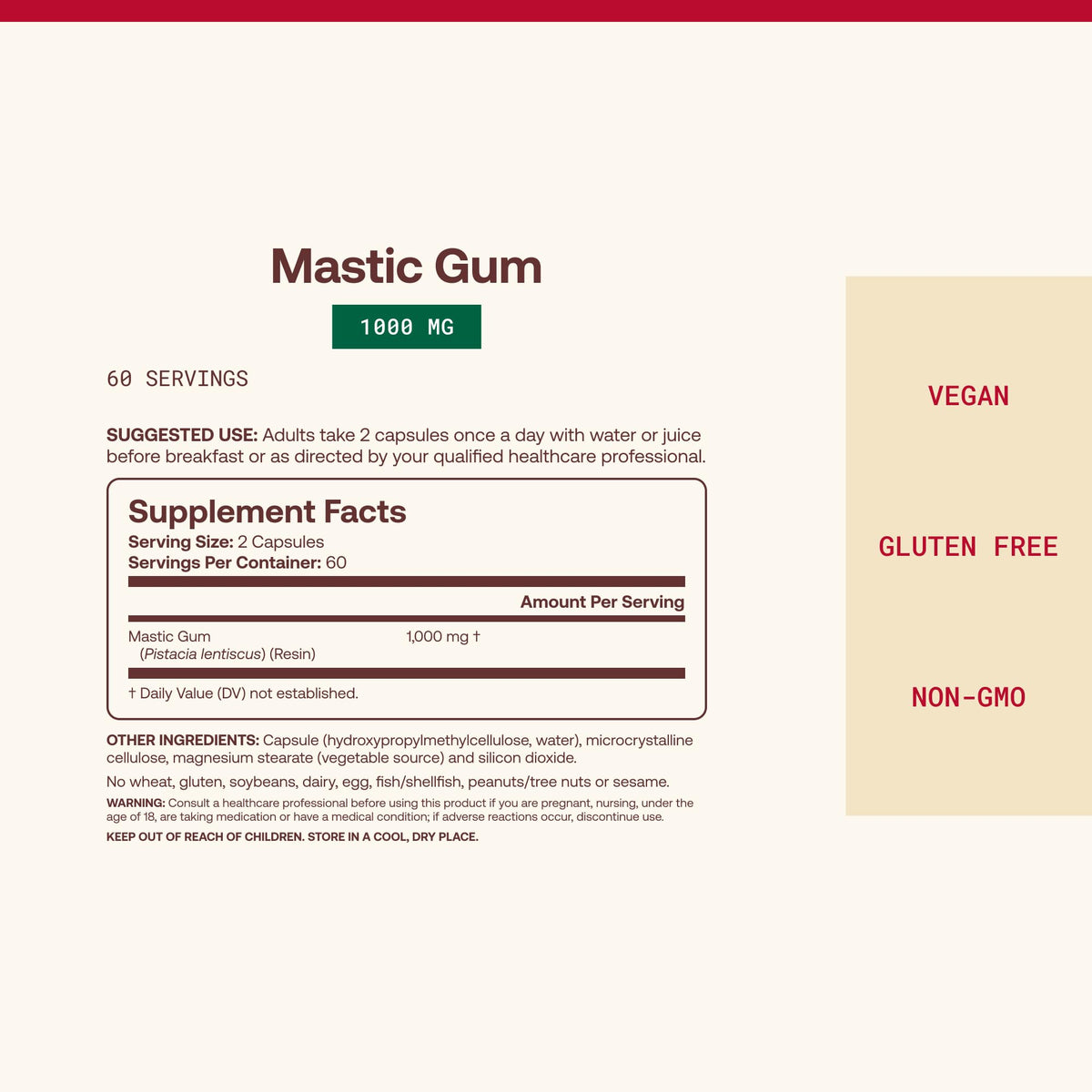 Jarrow Formulas Mastic Gum 1000 mg 120 capsules végétales, présentation du produit