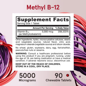 Jarrow Formulas Methyl B-12 5000 mcg comprimés à mâcher goût cerise