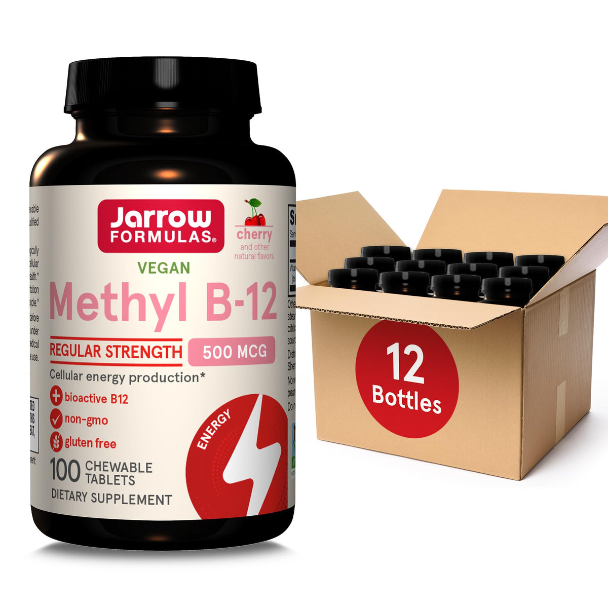 Jarrow Formulas Methyl B-12 500mcg boîte de 100 comprimés à mâcher cerise