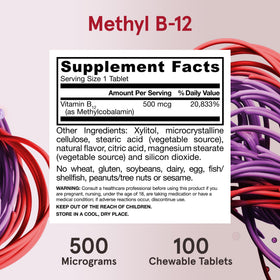 Jarrow Formulas Methyl B-12 500mcg comprimés à mâcher avec des fruits cerise