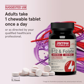 Jarrow Formulas Methyl B-12 & Methyl Folate comprimés à mâcher avec fruits