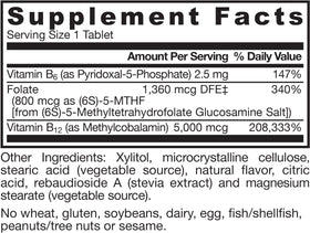 Jarrow Formulas Methyl B-12 & Methyl Folate comprimés à mâcher sur un bureau