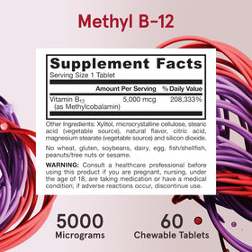 Jarrow Formulas Methyl B12 5000 mcg, vue rapprochée des comprimés