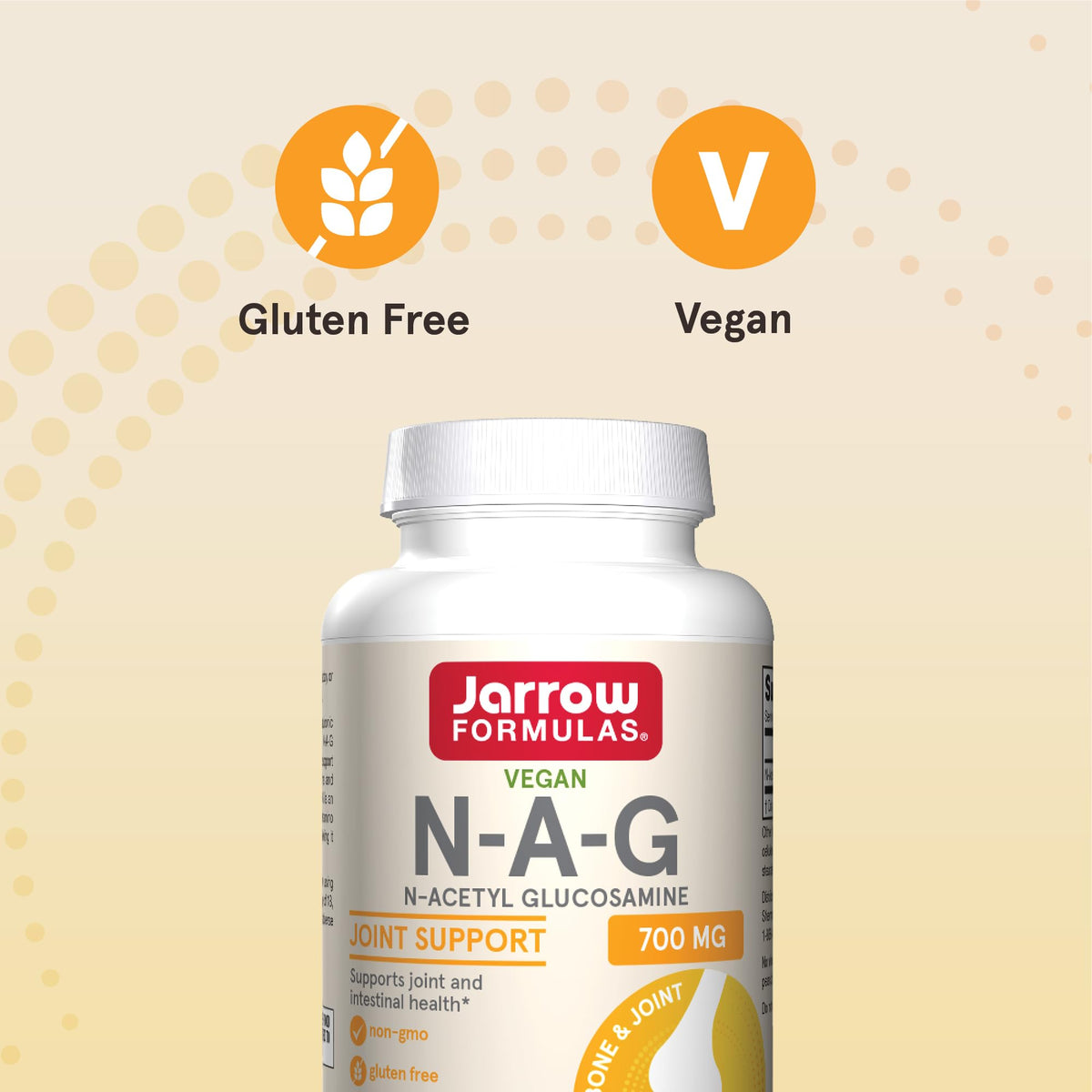 Jarrow Formulas N-A-G 700 mg capsules avec un verre d'eau