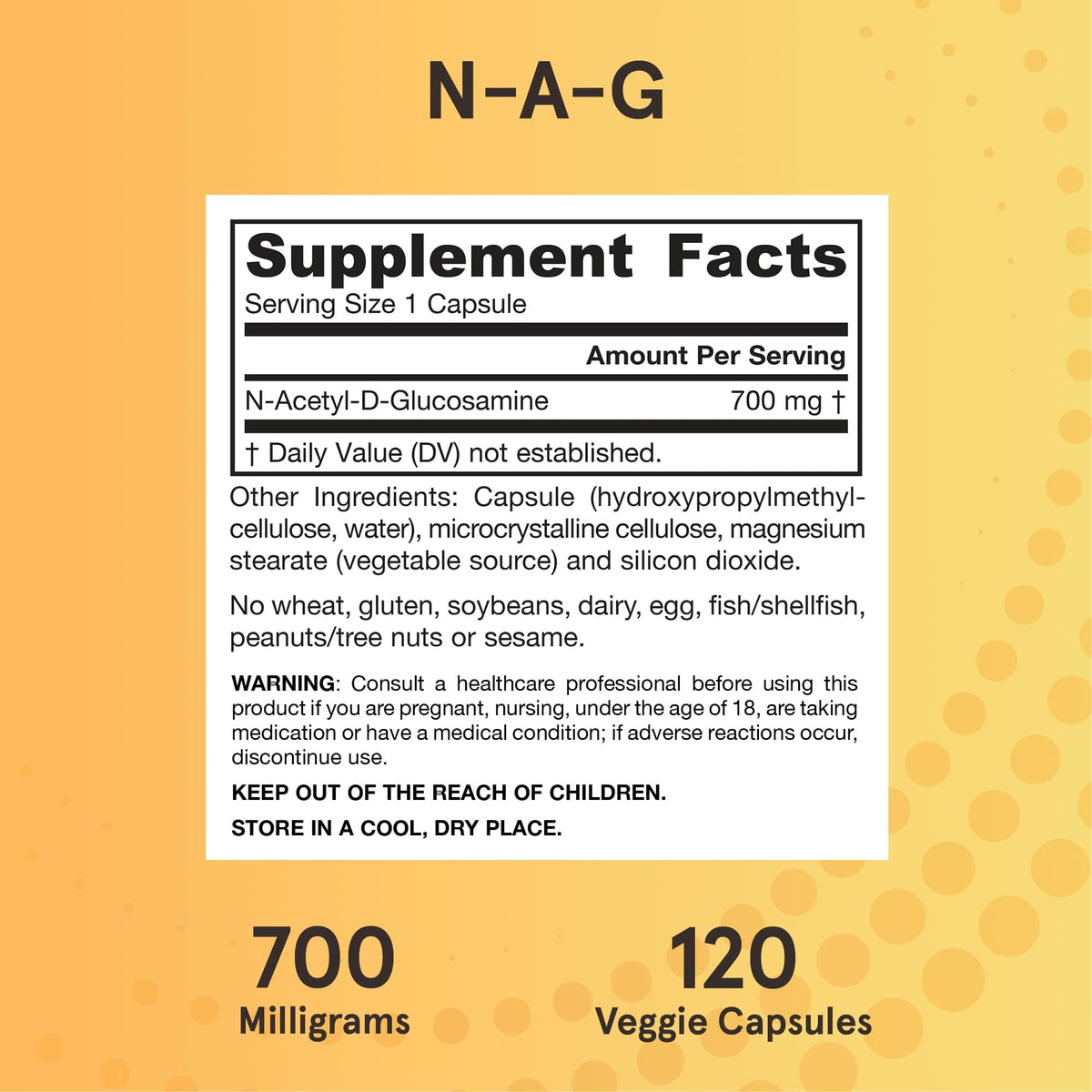 Jarrow Formulas N-A-G 700 mg produit avec des ingrédients