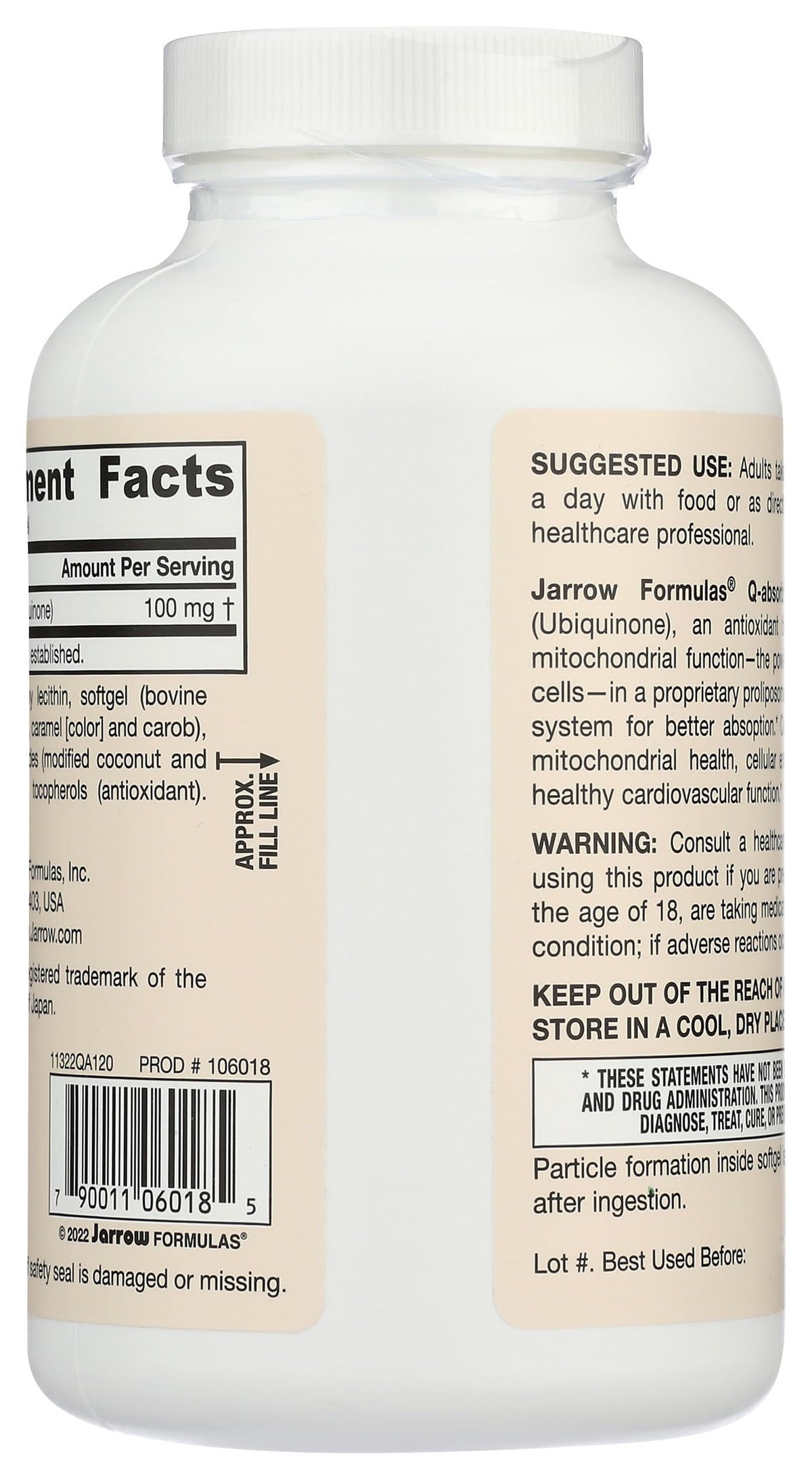 Jarrow Formulas Q-Absorb CoQ10 100 MG étiquette