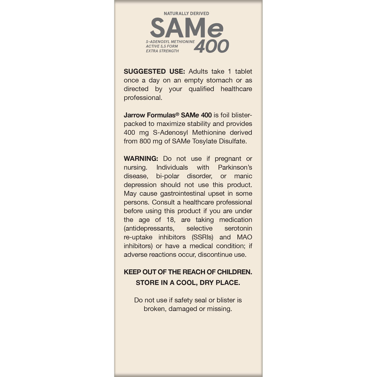 Jarrow Formulas SAMe 400 mg comprimés à côté d'autres vitamines