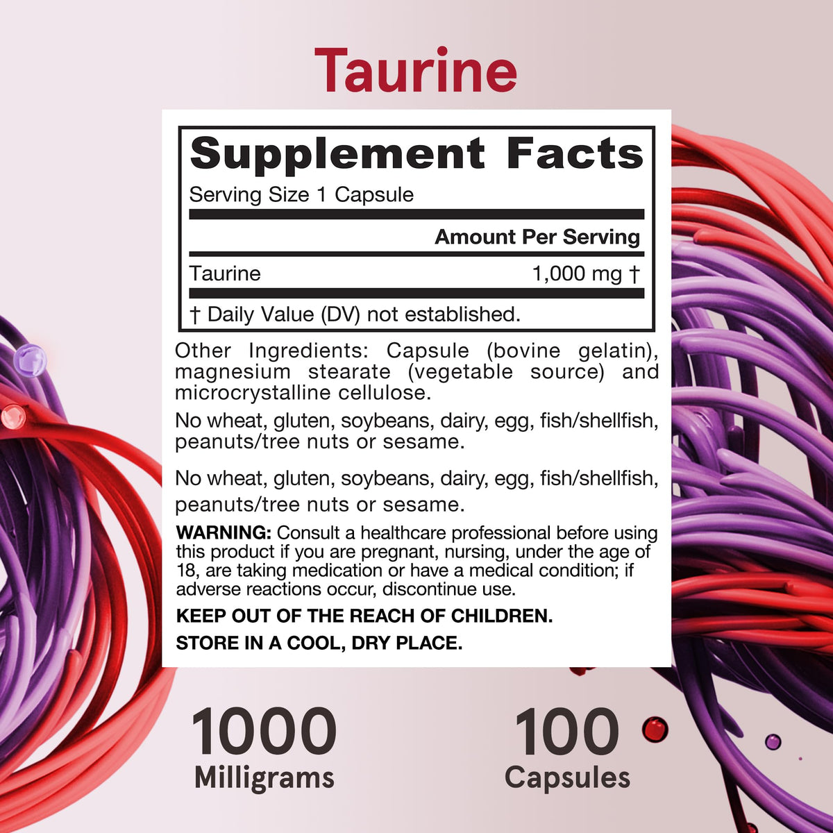 Jarrow Formulas Taurine 1000 mg capsules on a table