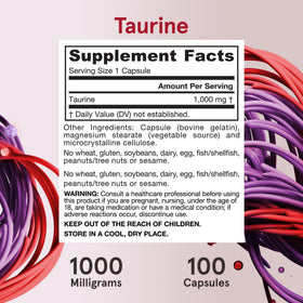 Jarrow Formulas Taurine 1000 mg capsules on a table