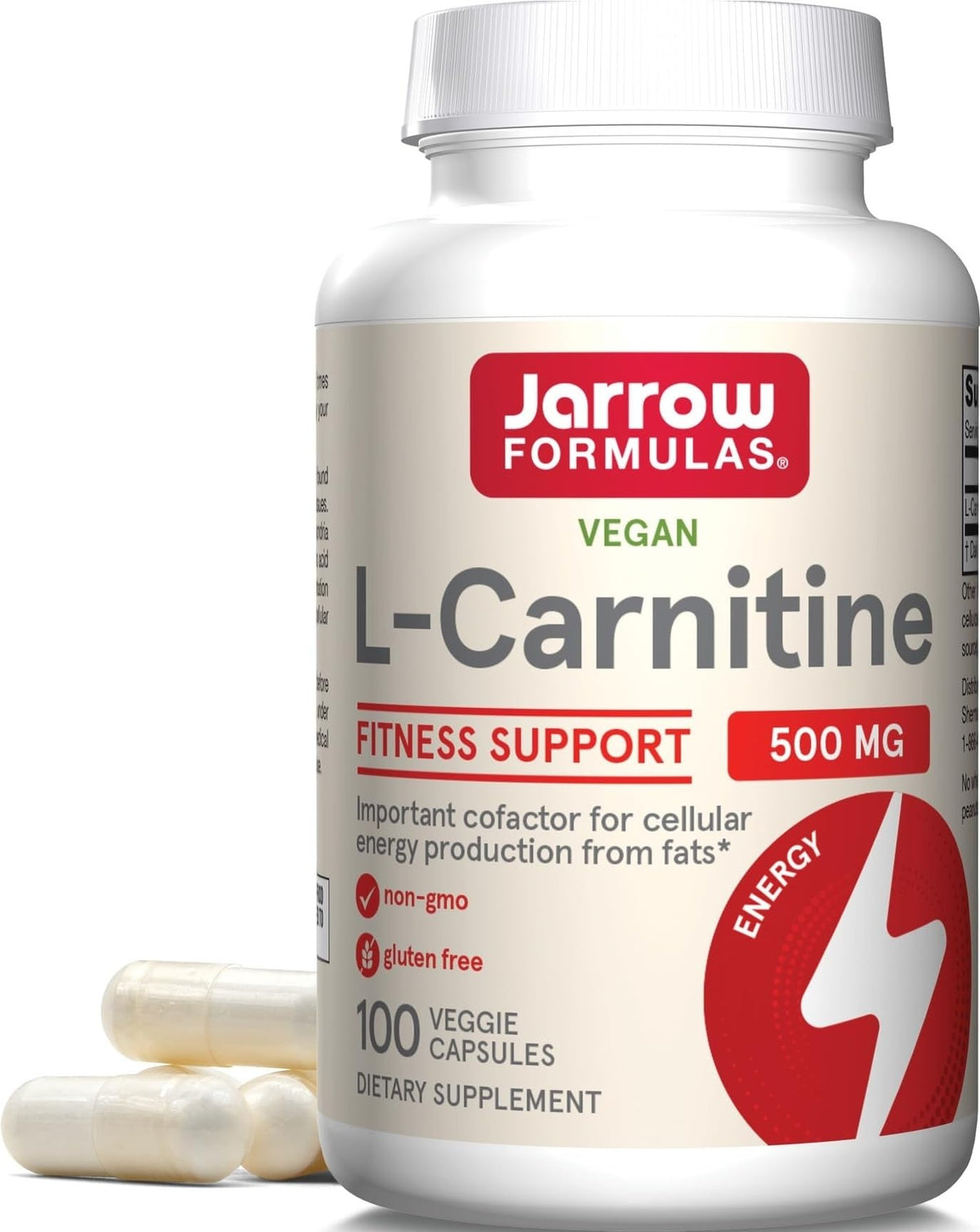Jarrow L-Carnitine 500 mg capsules bottle front view