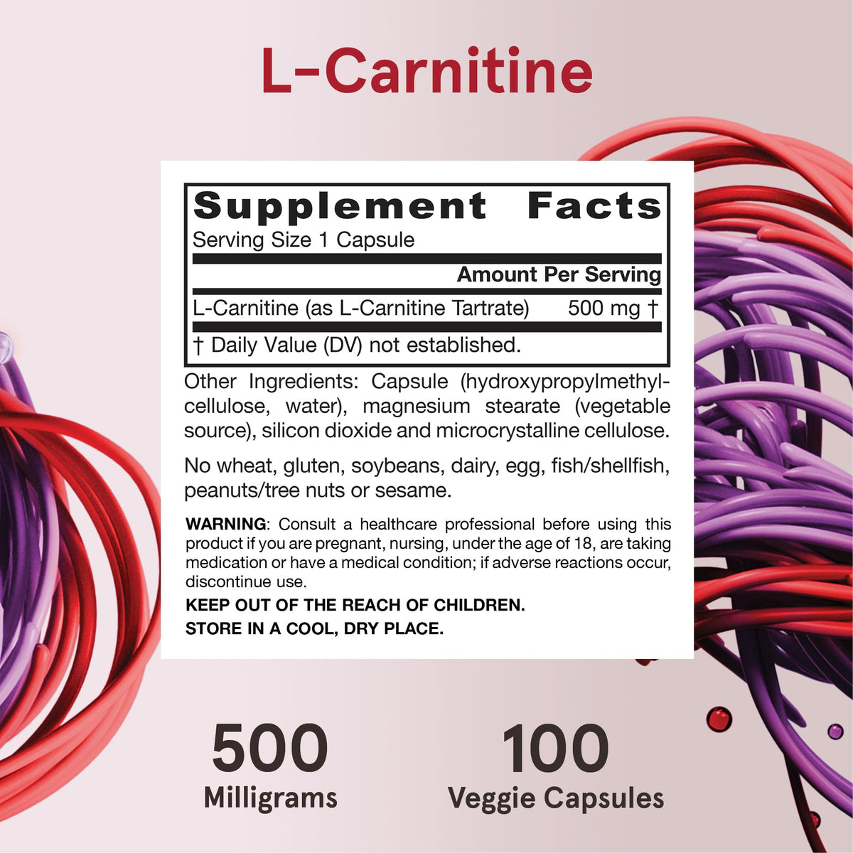 Jarrow L-Carnitine 500 mg capsules opened bottle