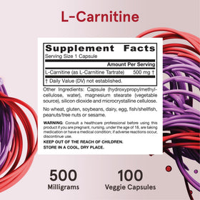 Jarrow L-Carnitine 500 mg capsules opened bottle